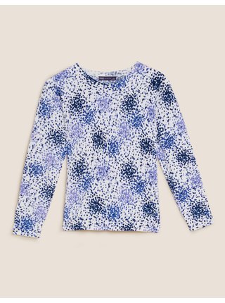Mimořádně měkký svetr s kulatým výstřihem a puntíkovaným potiskem Marks & Spencer modrá