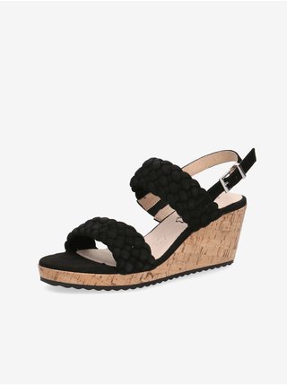 Čierne dámske kožené sandále na podpätku Caprice