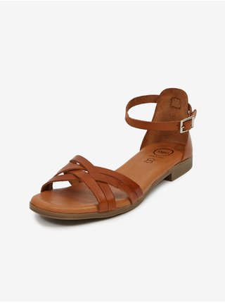 Hnědé dámské kožené sandály OJJU