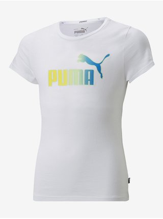 Bílé holčičí tričko s potiskem Puma ESS+ Bleach Logo Tee G 