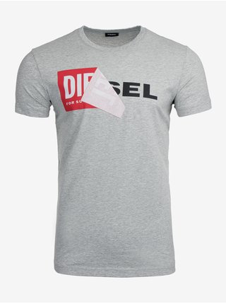 Světle šedé pánské žíhané tričko Diesel