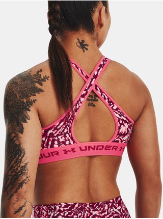 Tmavo ružová dámska vzorovaná športová podprsenka Under Armour UA Crossback Mid Print