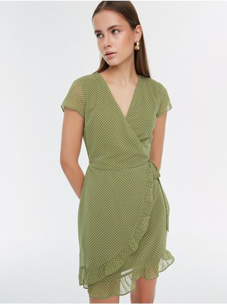 Zelené puntíkované zavinovací šaty Trendyol