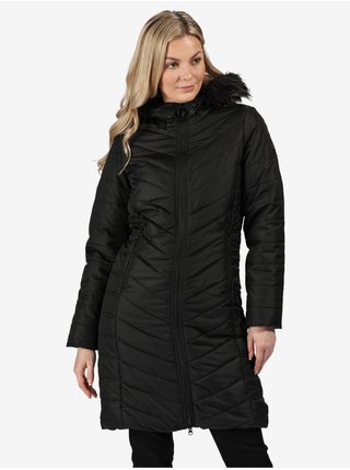 Černý dámský prošívaný zimní kabát s kapucí a umělým kožíškem Regatta Fritha