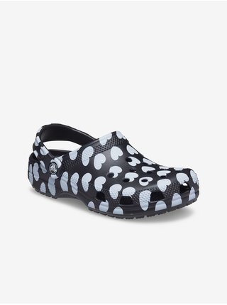 Bielo-čierne dámske vzorované papuče Crocs Classic Heart Print Clog