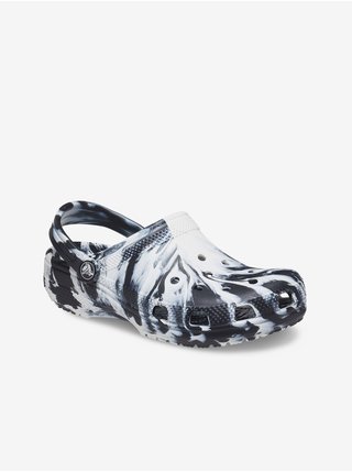 Bílo-černé dětské vzorované pantofle Crocs Classic Marbled Clog