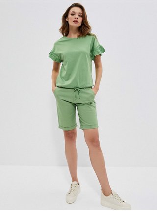 Zelené dámské tričko s ozdobnými rukávy Moodo