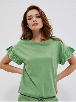 Zelené dámské tričko s ozdobnými rukávy Moodo