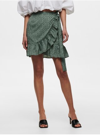 Zelená puntíkovaná krátká zavinovací sukně s volánem ONLY Olivia