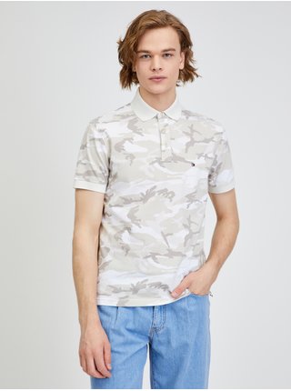 Bílo-béžové pánské vzorované polo tričko Tommy Hilfiger