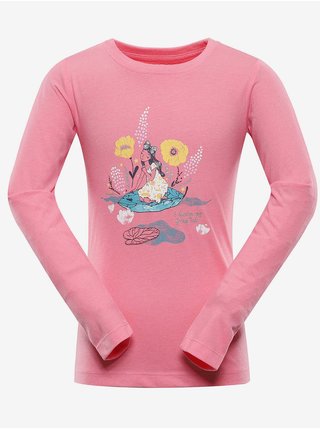 Růžové holčičí tričko s dlouhým rukávem a potiskem NAX Derano