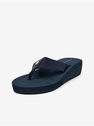Tmavě modré dámské semišové žabky na klínku Tommy Hilfiger