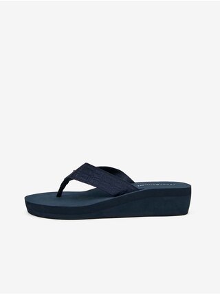 Tmavě modré dámské semišové žabky na klínku Tommy Hilfiger