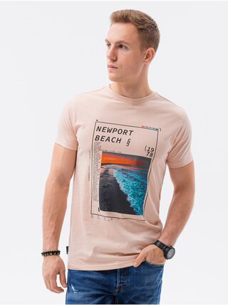 Růžové pánské tričko s potiskem Ombre Clothing S1434 V-15B