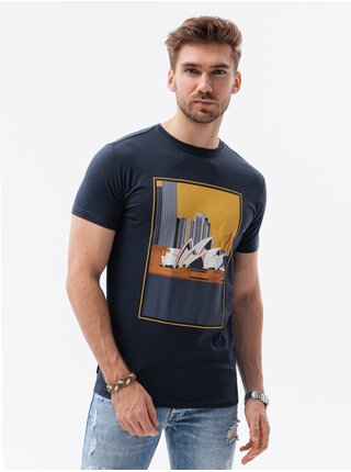 Tmavě modré pánské tričko s potiskem Ombre Clothing S1434 V-7B