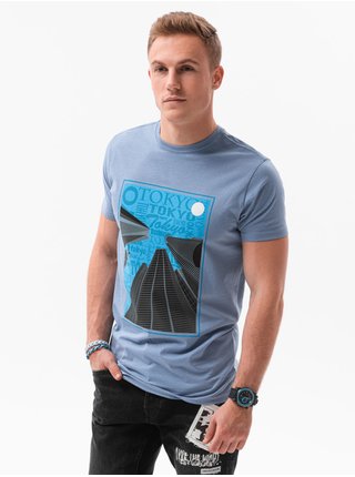 Tričká s krátkym rukávom pre mužov Ombre Clothing - modrá