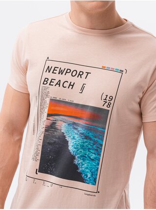 Růžové pánské tričko s potiskem Ombre Clothing S1434 V-15B