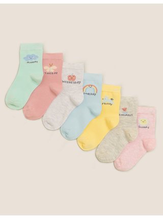 Bavlněné ponožky s názvy dnů v týdnu, 7 párů v balení Marks & Spencer vícebarevná
