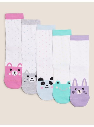 5 párů bavlněných ponožek s puntíky a zvířecím motivem Marks & Spencer vícebarevná
