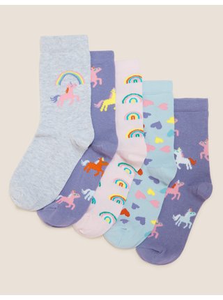 5 párů bavlněných ponožek s jednorožcem Marks & Spencer vícebarevná