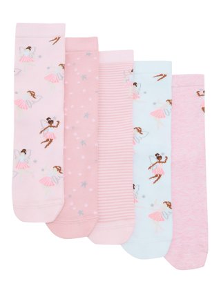 Sada pěti párů růžových holčičích vzorovaných ponožek Marks & Spencer 