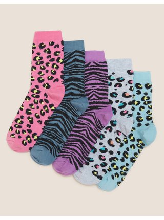 5 párov ponožiek s vysokým podielom bavlny so zvieracím motívom Marks & Spencer viacfarebná