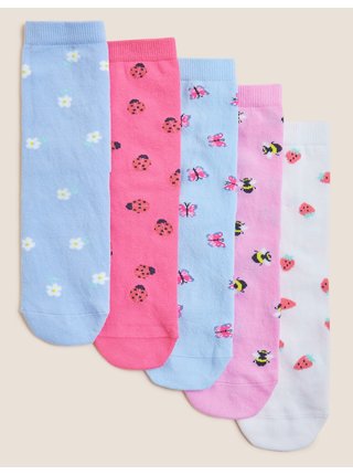Ponožky s motívom lienok a včiel s vysokým podielom bavlny, 5 párov Marks & Spencer viacfarebná