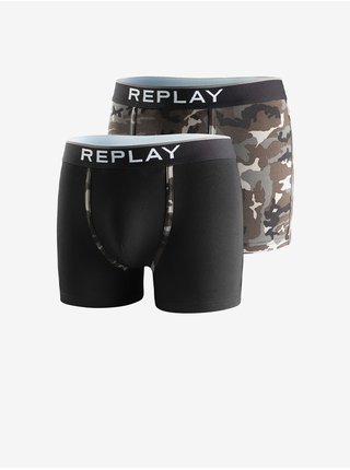 Sada dvou pánských boxerek v černé a khaki barvě Replay
