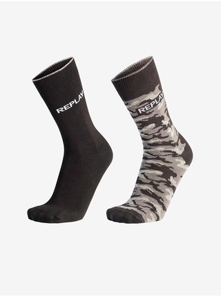 Sada dvoch párov ponožiek v čiernej a šedej farbe Replay
