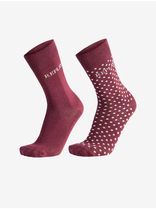 Sada dvou párů ponožek ve vínové barvě Replay