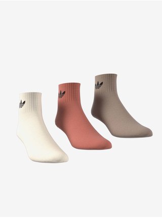 Sada troch párov ponožiek v tehlovej, svetlohnedej a bielej farbe adidas Originals