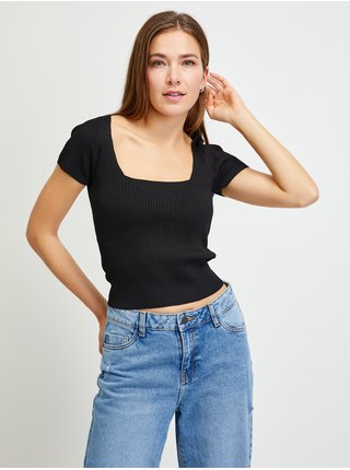 Čierne dámske rebrované cropped tričko Guess