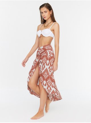 Bílo-cihlová vzorovaná plážová sukně Trendyol