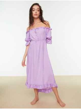 Světle fialové šaty s odhalenými rameny Trendyol