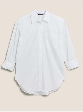 Oversize košeľa s dlhými rukávmi z čistej bavlny Marks & Spencer biela