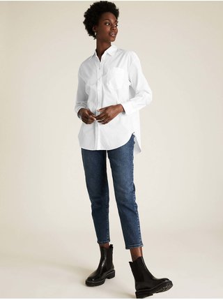 Rozměrná košile s dlouhými rukávy z čisté bavlny Marks & Spencer bílá