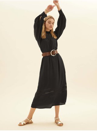 Šedé dámské volné midi šaty s krajkovou vsadkou a stojáčkem Marks & Spencer