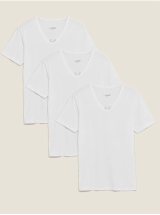 Sada tří bílých pánských triček pod košili s výstřihem do V a technologií Cool & Fresh™ Marks & Spencer