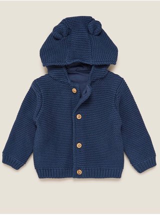 Silný pletený kardigan z čisté bavlny (0-3 roky) Marks & Spencer námořnická modrá
