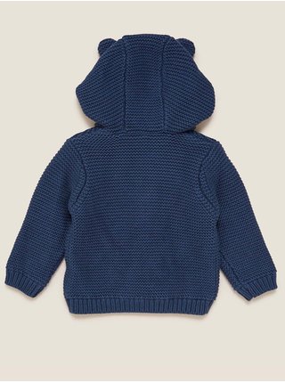 Silný pletený kardigan z čisté bavlny (0-3 roky) Marks & Spencer námořnická modrá