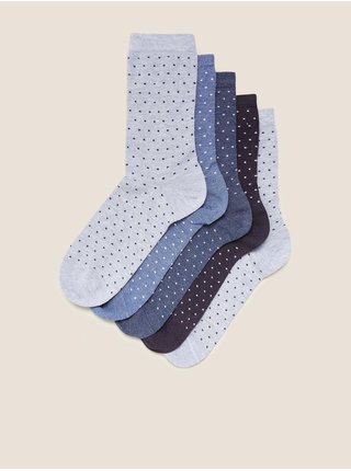 Sada piatich párov dámskych bodkovaných ponožiek v modrej farbe Marks & Spencer