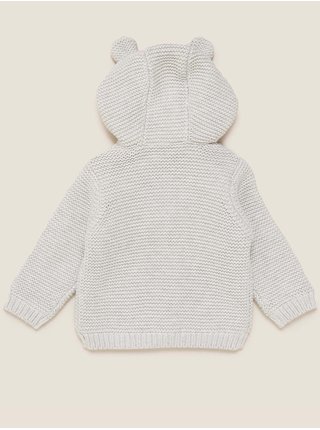 Silný pletený kardigan z čisté bavlny (0-3 roky) Marks & Spencer šedá