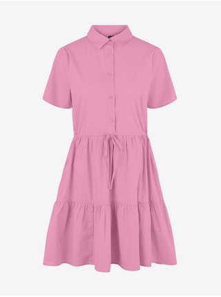 Růžové krátké košilové šaty Pieces Valdine