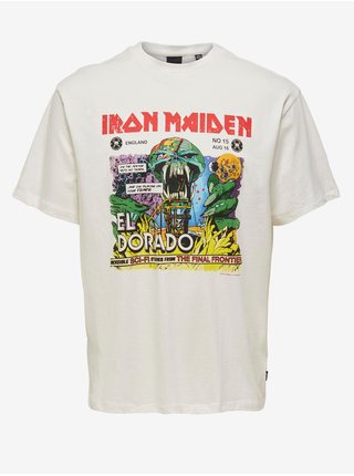 Biele tričko s potlačou ONLY & SONS Iron Maiden
