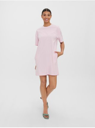 Světle růžové krátké basic šaty s kapsami VERO MODA Nella
