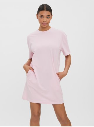 Světle růžové krátké basic šaty s kapsami VERO MODA Nella