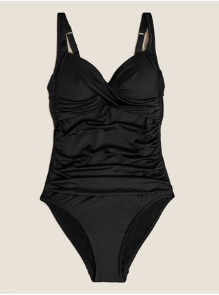 Zavinovací dekoltové plavky s vycpávkami, formující bříško Marks & Spencer černá