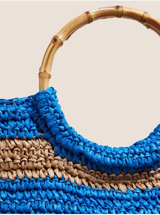 Slaměná taška s bambusovými uchy Marks & Spencer modrá