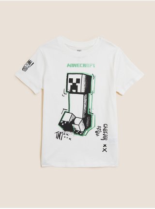 Tričko z čisté bavlny s motivem Minecraft™ (6–16 let) Marks & Spencer bílá