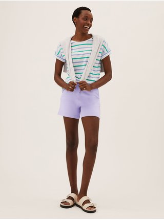 Žerzejové šortky s vysokým pasem a vysokým podílem bavlny Marks & Spencer fialová